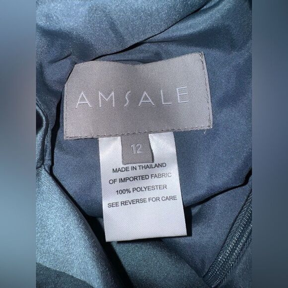 Amsale NWT Draped Satin Asymmetric Cocktail Dress in Petrol Size 12 MSRP $595 - Picture 10 of 11